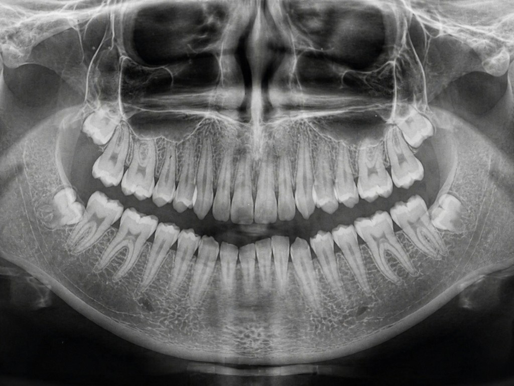 Panoramic dental radiograph used as a diagnostic reference.